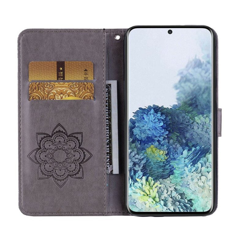 Custodia in pelle Samsung Galaxy S21 5G Gufo Mandala E Cordino