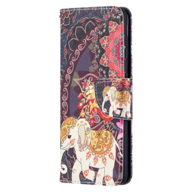 Custodia in pelle Samsung Galaxy S21 5G Mandala Di Elefanti Etnici