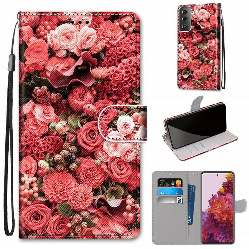 Custodia in pelle Samsung Galaxy S21 5G Romanticismo Floreale