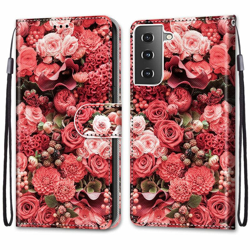 Custodia in pelle Samsung Galaxy S21 5G Romanticismo Floreale