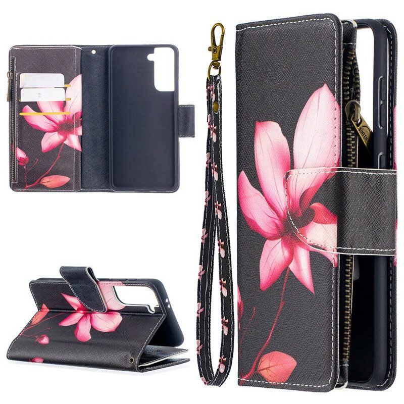 Custodia in pelle Samsung Galaxy S21 5G Tasca Con Zip A Fiore