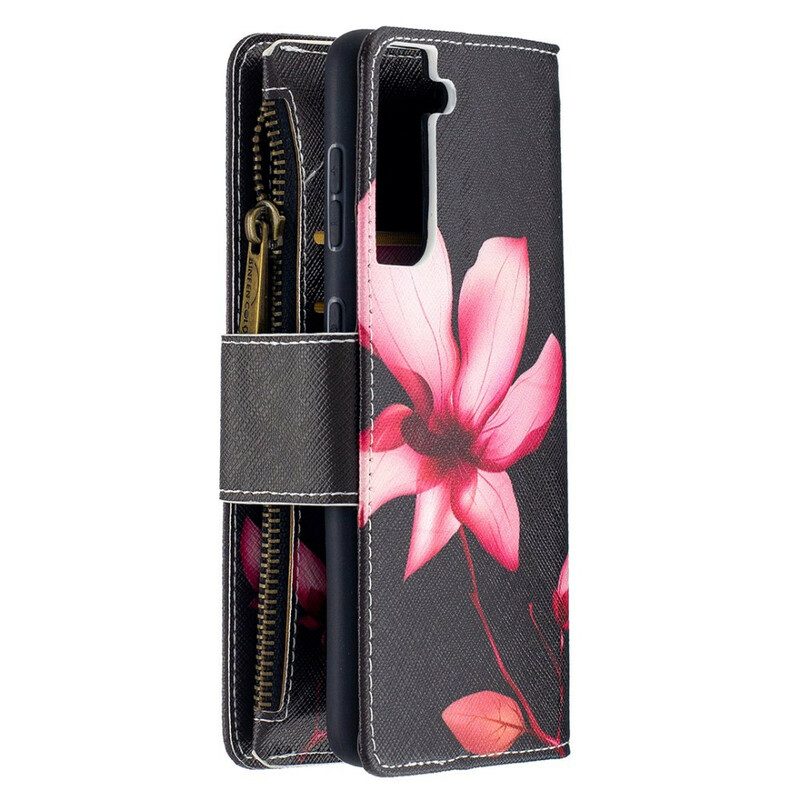 Custodia in pelle Samsung Galaxy S21 5G Tasca Con Zip A Fiore