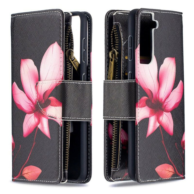 Custodia in pelle Samsung Galaxy S21 5G Tasca Con Zip A Fiore