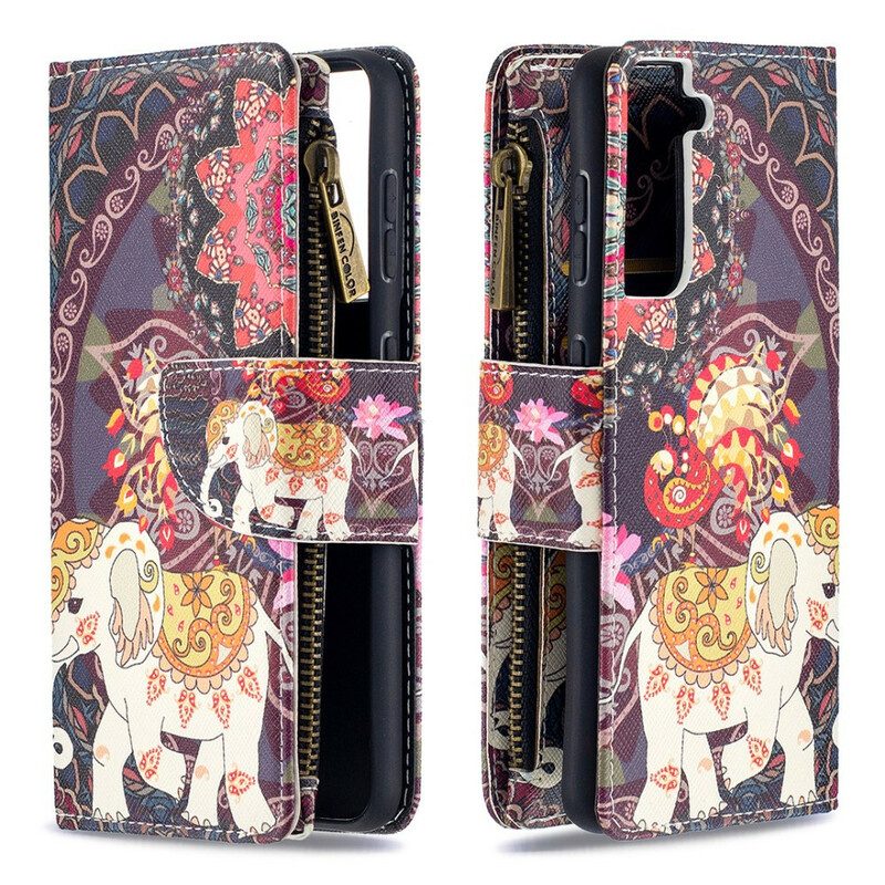 Custodia in pelle Samsung Galaxy S21 5G Tasca Con Zip A Forma Di Elefante