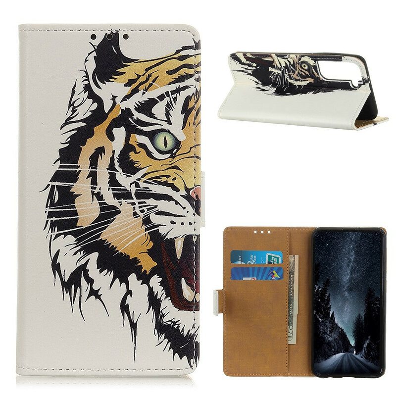 Custodia in pelle Samsung Galaxy S21 5G Tigre Feroce