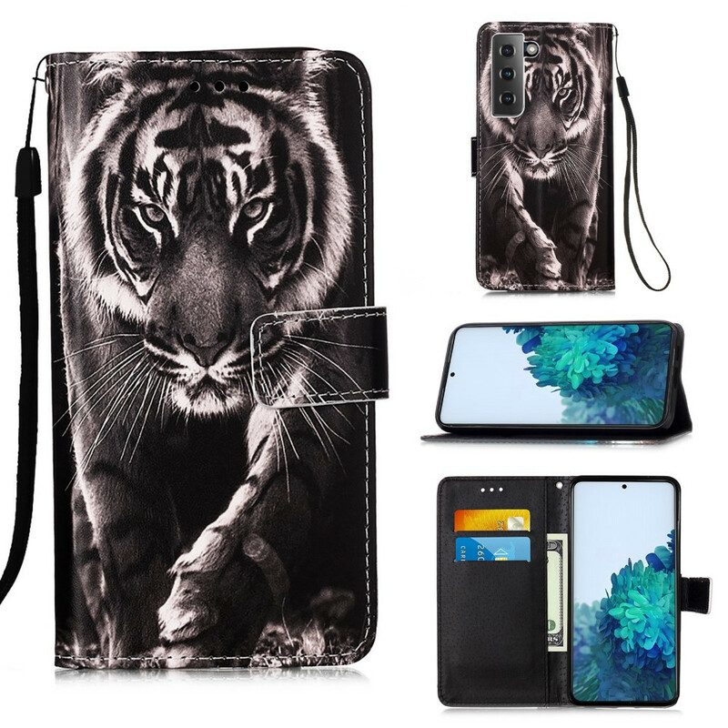 Custodia in pelle Samsung Galaxy S21 5G Tigre Notturna