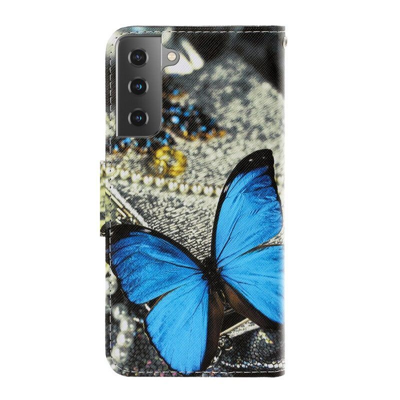 Custodia in pelle Samsung Galaxy S21 5G Variazioni Cinturino Farfalle