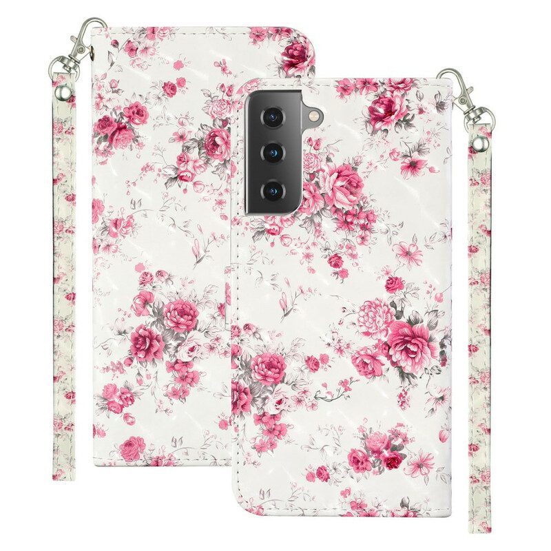 Folio Cover Samsung Galaxy S21 5G Cinturino Punto Luce Fiori