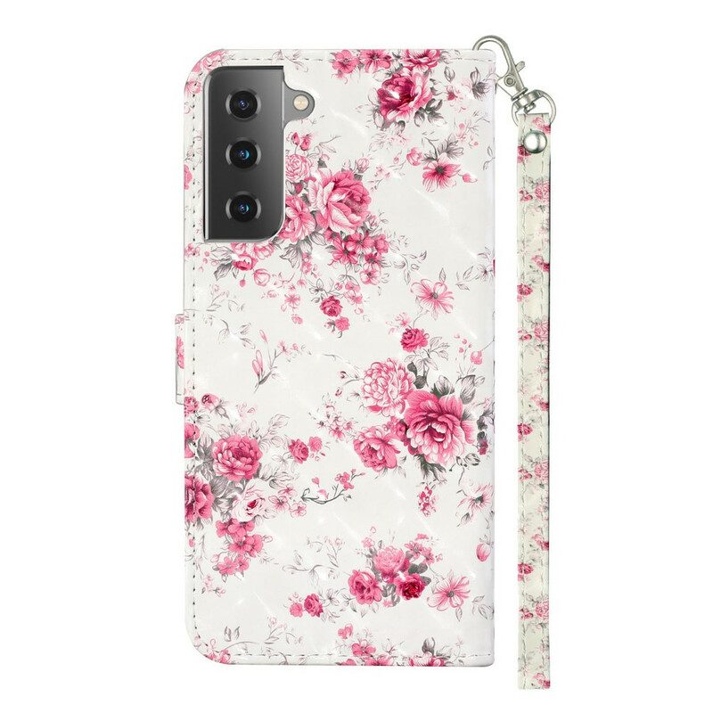 Folio Cover Samsung Galaxy S21 5G Cinturino Punto Luce Fiori