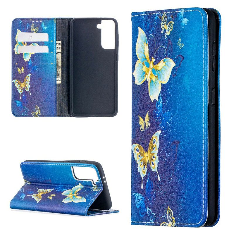 Folio Cover Samsung Galaxy S21 5G Custodia in pelle Farfalle Colorate