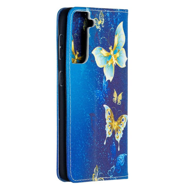 Folio Cover Samsung Galaxy S21 5G Custodia in pelle Farfalle Colorate