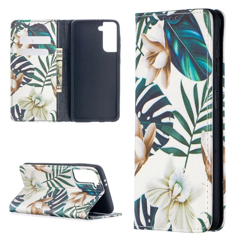 Folio Cover Samsung Galaxy S21 5G Custodia in pelle Foglie