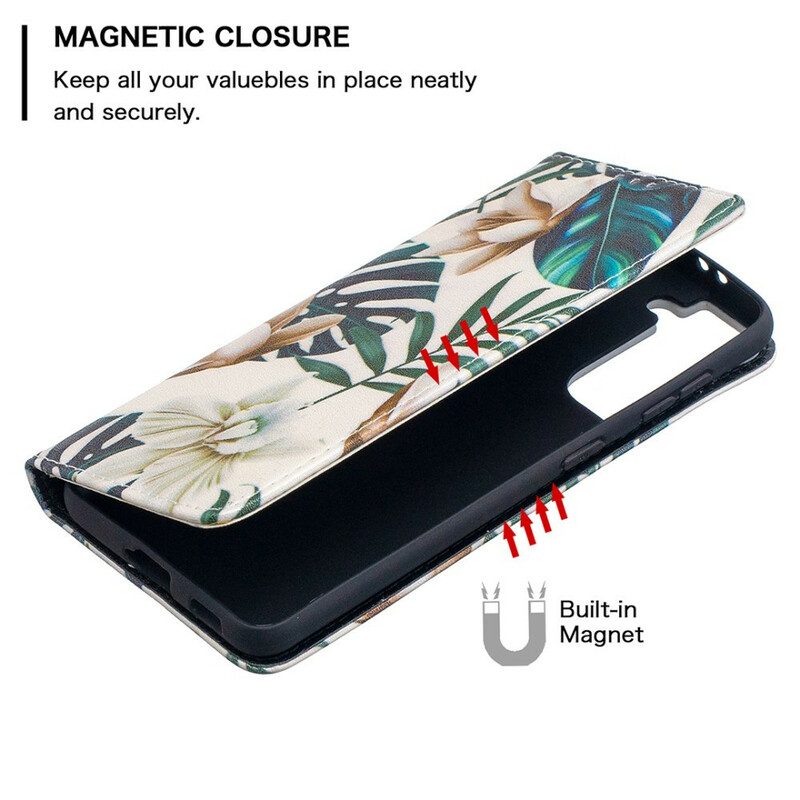 Folio Cover Samsung Galaxy S21 5G Custodia in pelle Foglie