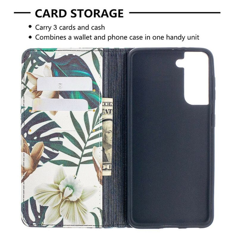 Folio Cover Samsung Galaxy S21 5G Custodia in pelle Foglie