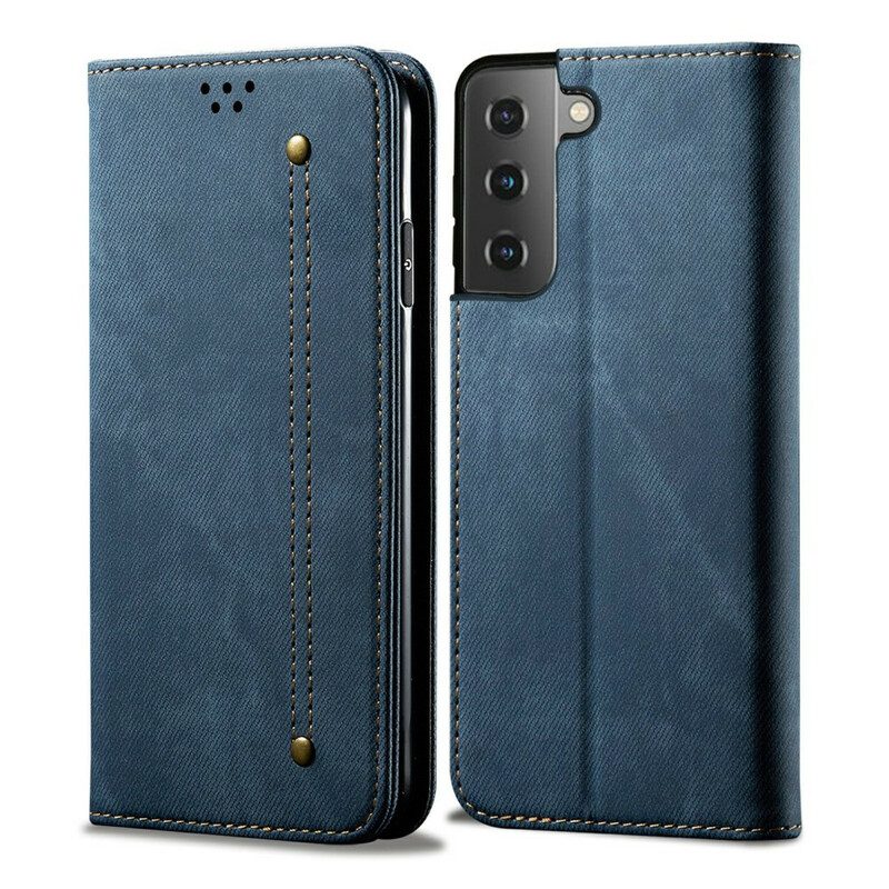 Folio Cover Samsung Galaxy S21 5G Custodia in pelle Tessuto Denim