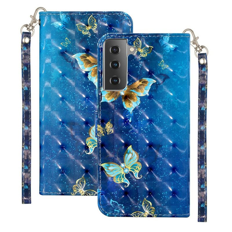 Folio Cover Samsung Galaxy S21 5G Farfalle Punto Luce Con Cordino