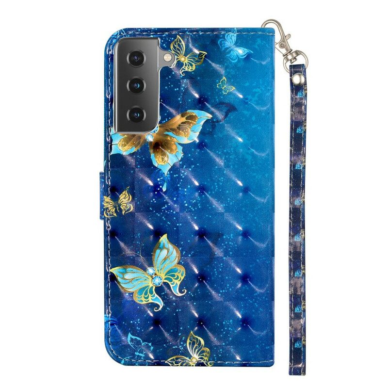 Folio Cover Samsung Galaxy S21 5G Farfalle Punto Luce Con Cordino