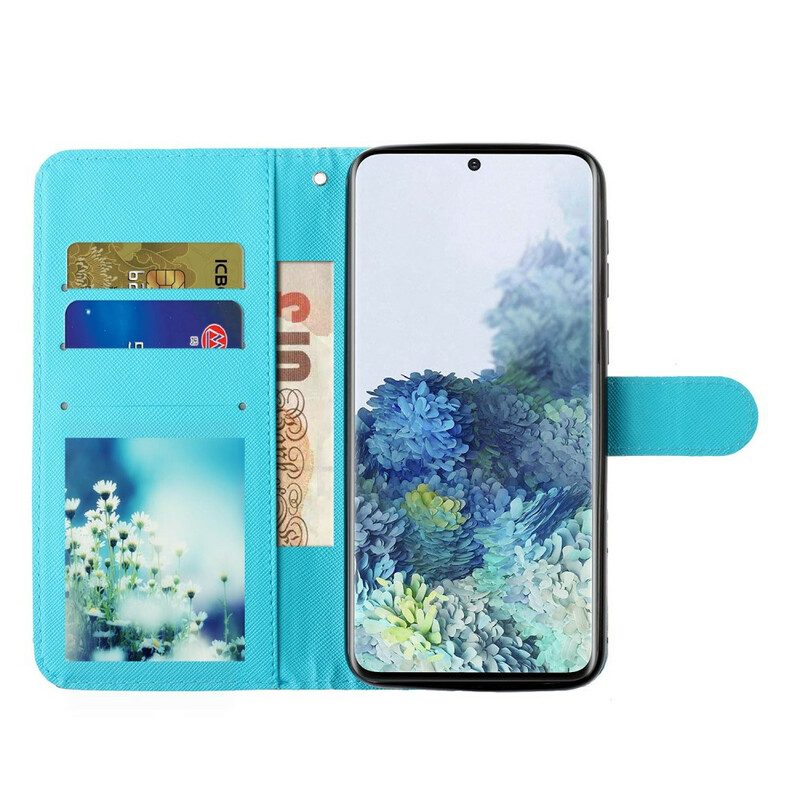 Folio Cover Samsung Galaxy S21 5G Farfalle Punto Luce Con Cordino