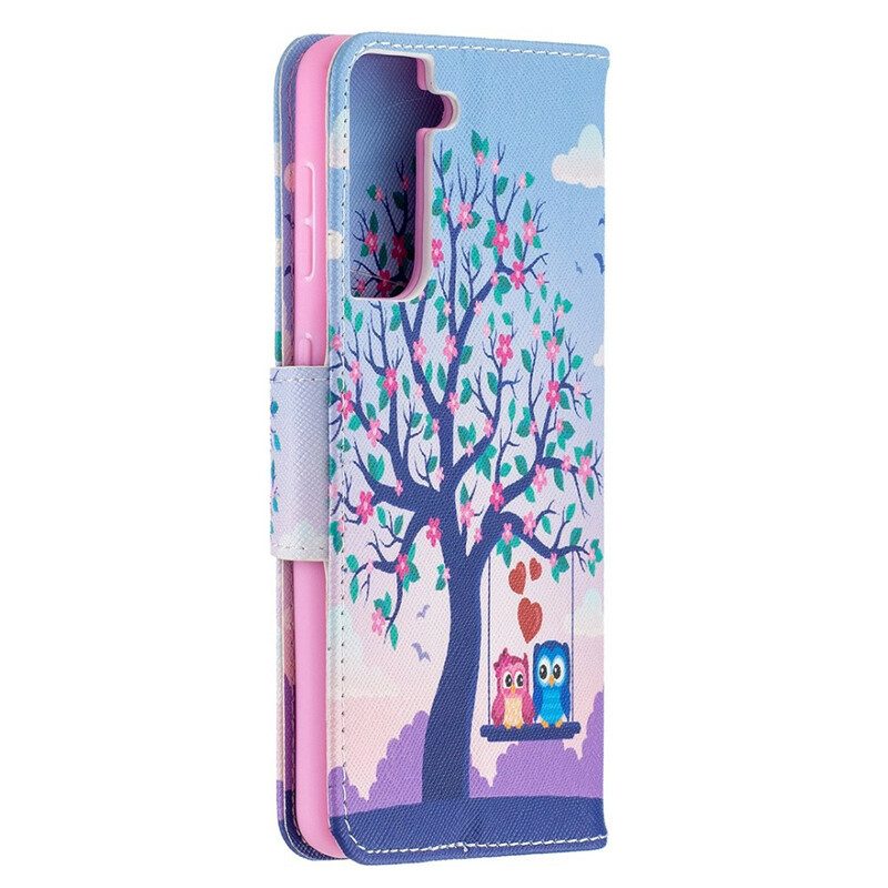 Folio Cover Samsung Galaxy S21 5G Gufi Sull'altalena