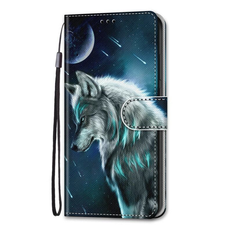 Folio Cover Samsung Galaxy S21 5G Lupo Sotto Una Pioggia Di Stelle