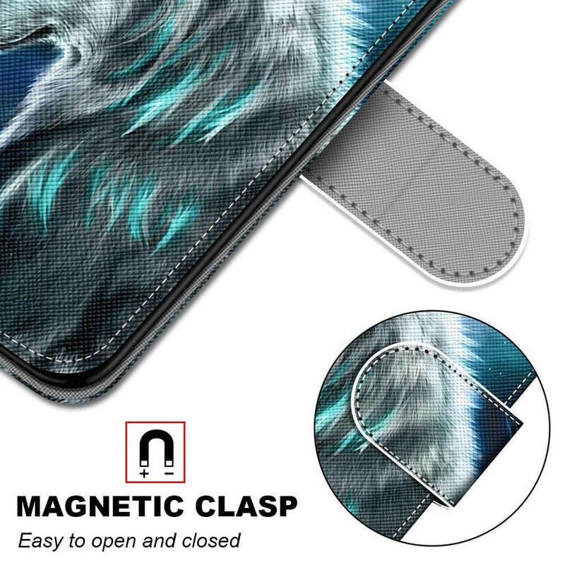 Folio Cover Samsung Galaxy S21 5G Lupo Sotto Una Pioggia Di Stelle