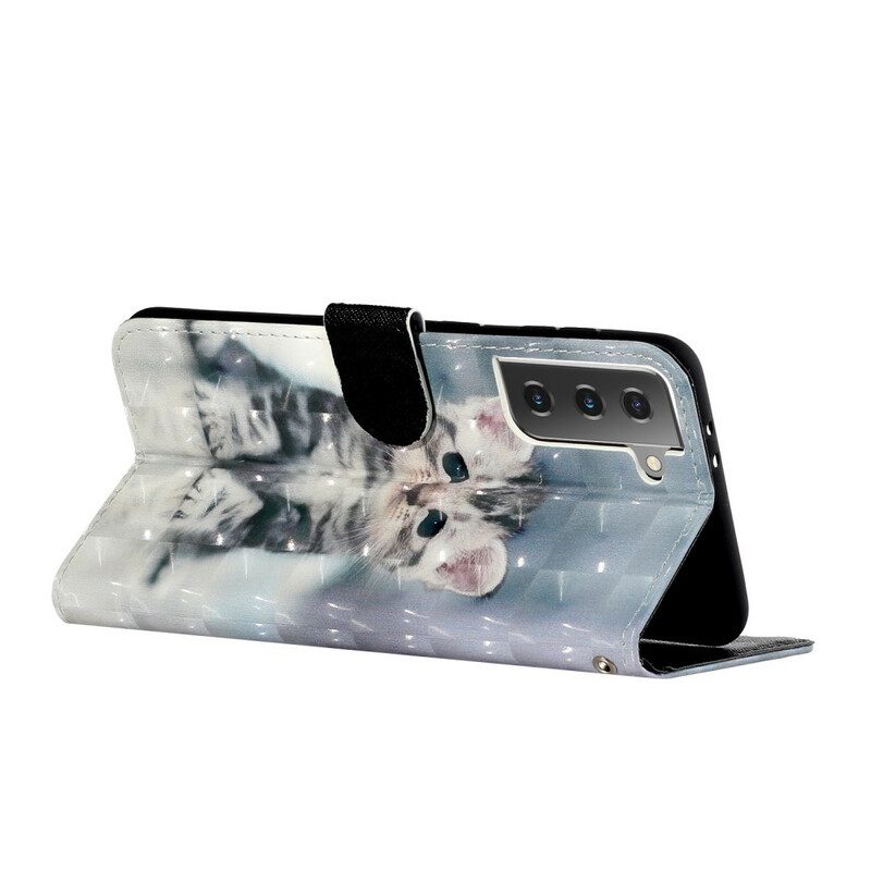 Folio Cover Samsung Galaxy S21 5G Punti Luce Gattino Con Cinturino