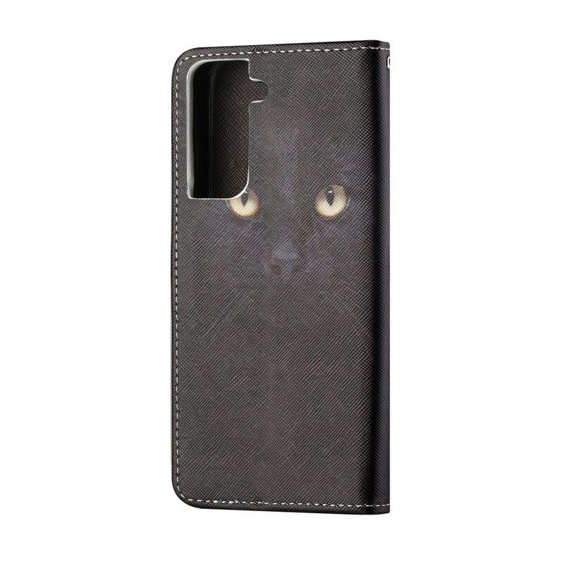 Folio Cover Samsung Galaxy S21 5G Strappy Occhi Di Gatto Nero