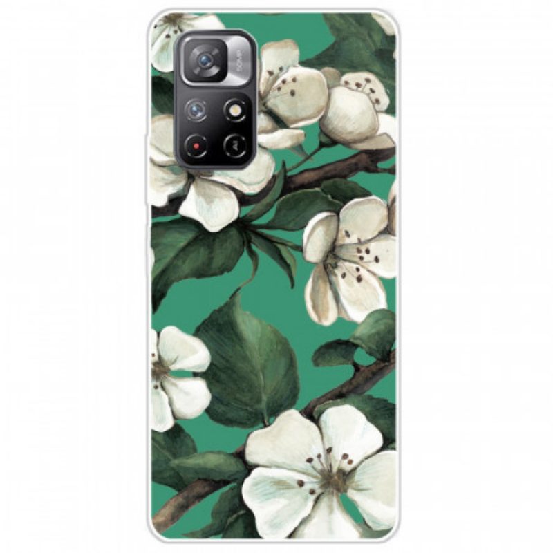 Cover Poco M4 Pro 5G Fiori Bianchi Dipinti