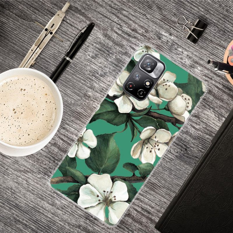 Cover Poco M4 Pro 5G Fiori Bianchi Dipinti