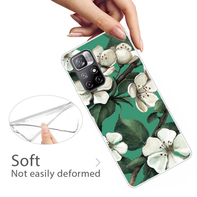 Cover Poco M4 Pro 5G Fiori Bianchi Dipinti