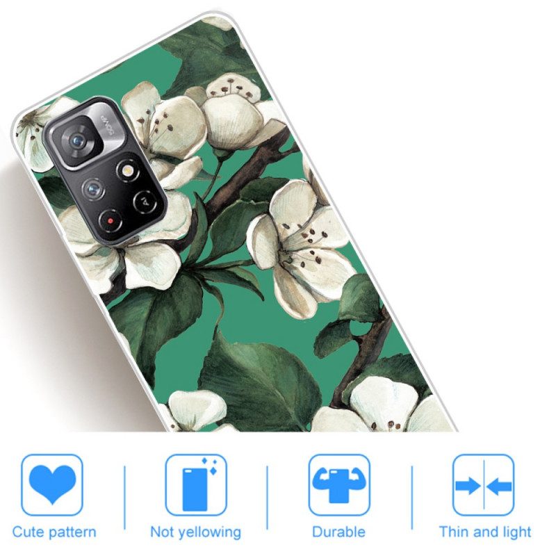 Cover Poco M4 Pro 5G Fiori Bianchi Dipinti