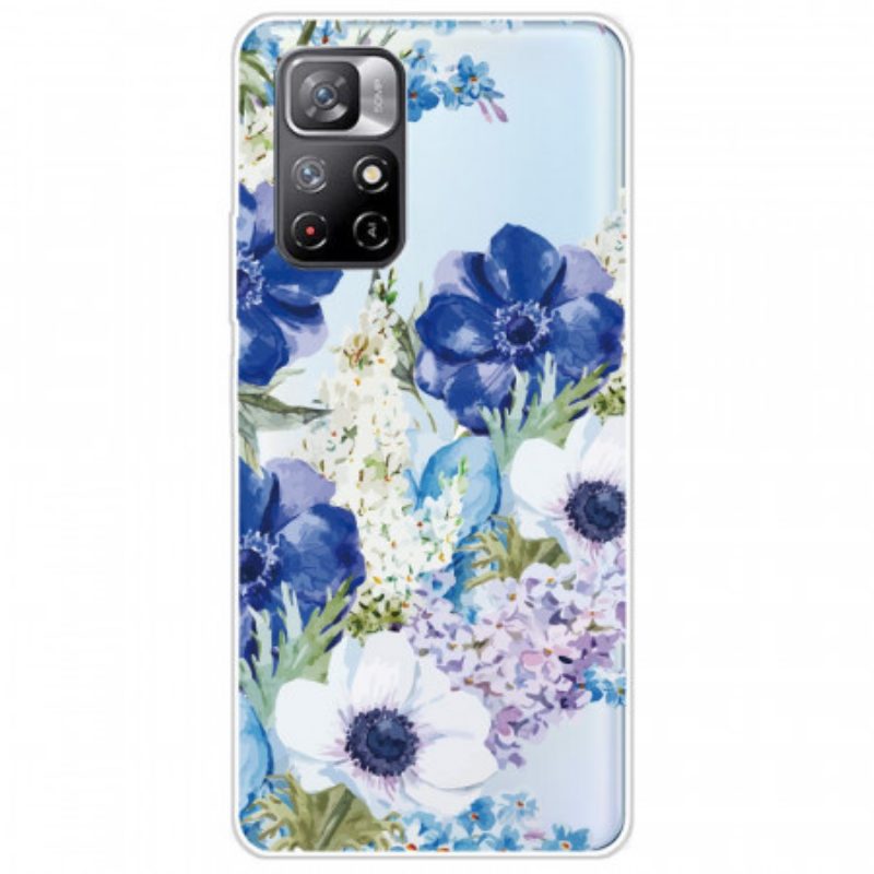 Cover Poco M4 Pro 5G Fiori Blu Dell'acquerello