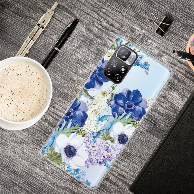 Cover Poco M4 Pro 5G Fiori Blu Dell'acquerello