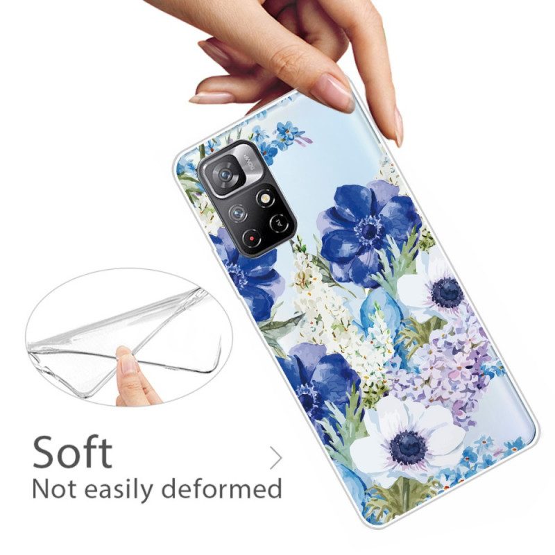 Cover Poco M4 Pro 5G Fiori Blu Dell'acquerello