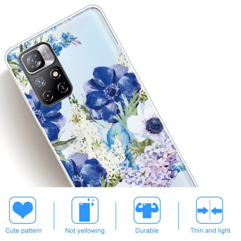 Cover Poco M4 Pro 5G Fiori Blu Dell'acquerello