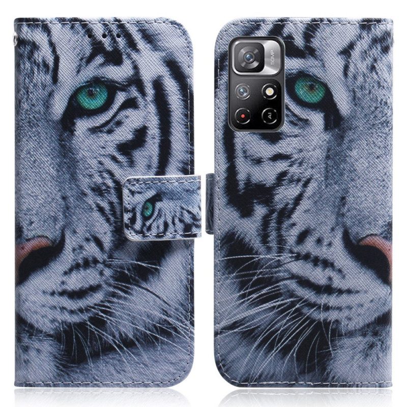 Custodia in pelle Poco M4 Pro 5G Faccia Da Tigre