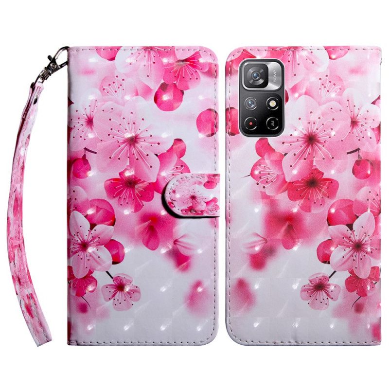 Custodia in pelle Poco M4 Pro 5G Fiori Rosa