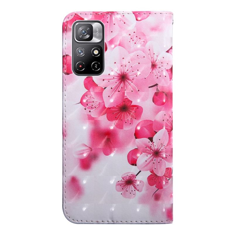 Custodia in pelle Poco M4 Pro 5G Fiori Rosa