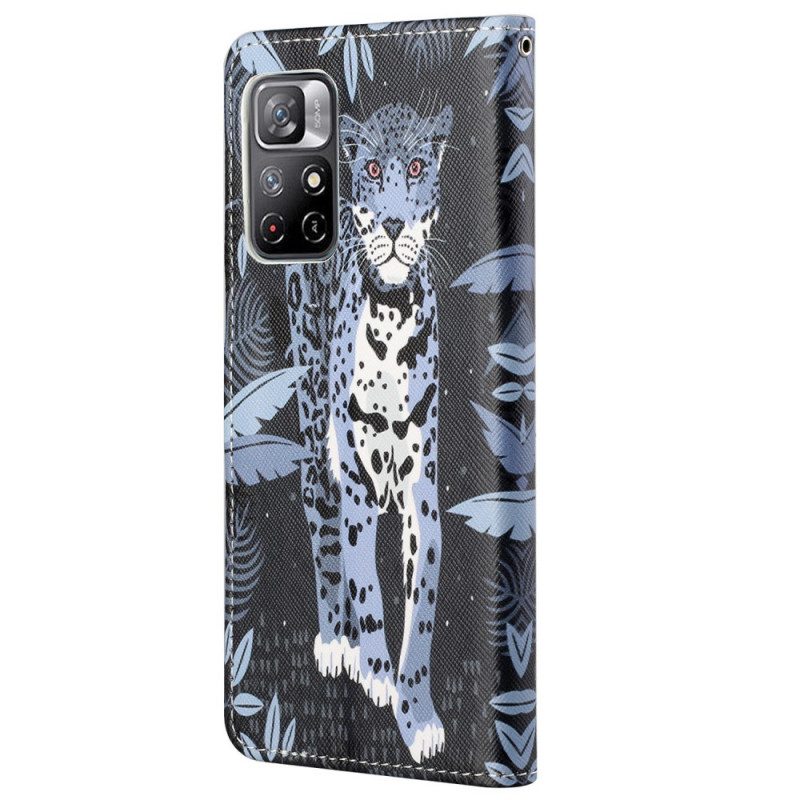 Custodia in pelle Poco M4 Pro 5G Leopardo Con Spalline