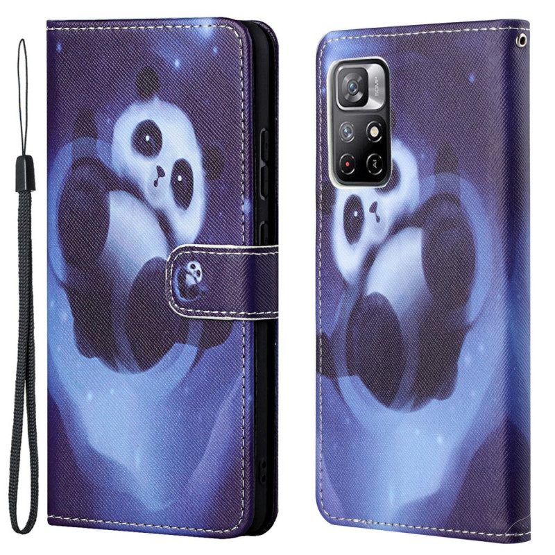 Custodia in pelle Poco M4 Pro 5G Panda Space Con Cordino