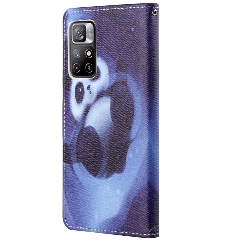 Custodia in pelle Poco M4 Pro 5G Panda Space Con Cordino