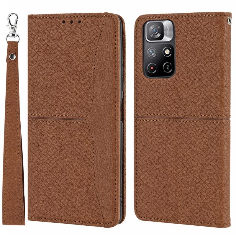 Custodia in pelle Poco M4 Pro 5G Stile In Pelle Intrecciata Con Cinturino