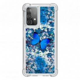 Cover Samsung Galaxy A52 4G / A52 5G / A52s 5G Farfalle Blu Glitterate