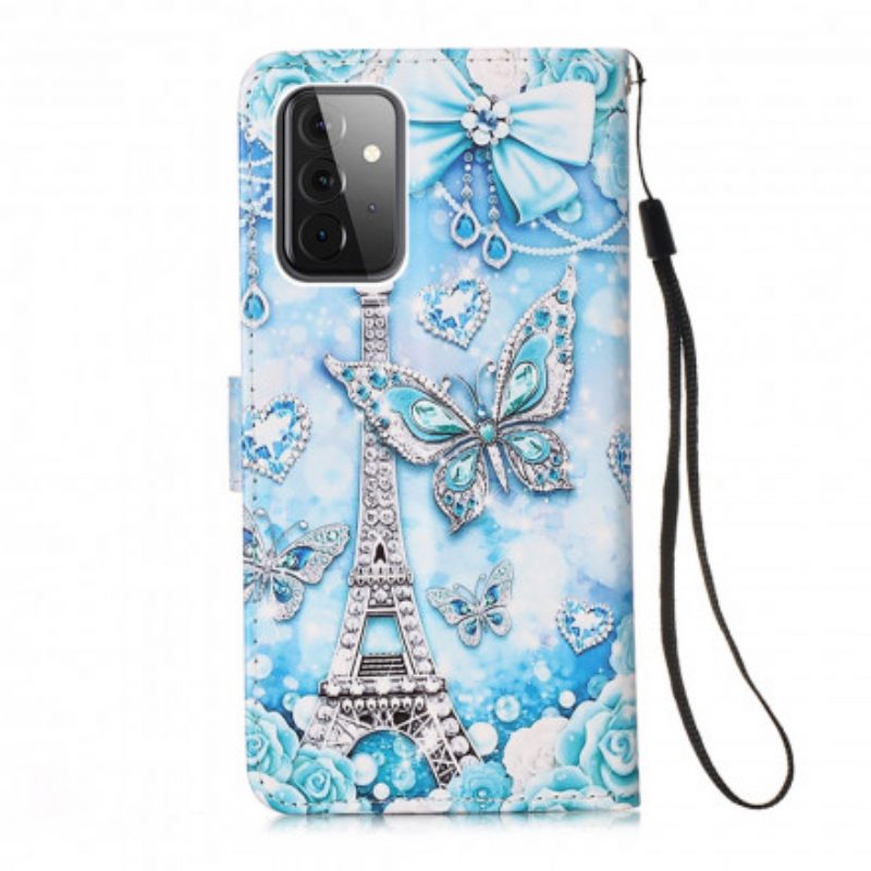 Custodia in pelle Samsung Galaxy A52 4G / A52 5G / A52s 5G Farfalle Della Torre Eiffel