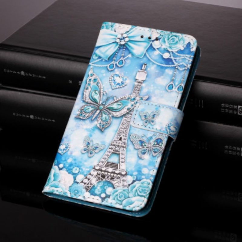 Custodia in pelle Samsung Galaxy A52 4G / A52 5G / A52s 5G Farfalle Della Torre Eiffel