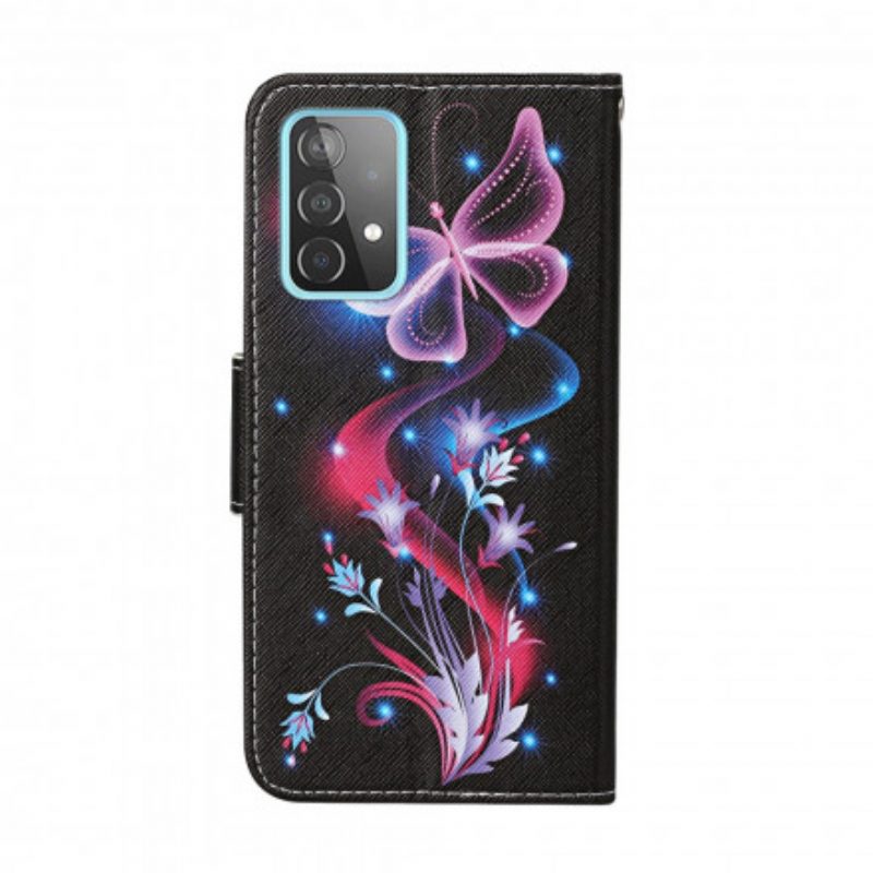 Custodia in pelle Samsung Galaxy A52 4G / A52 5G / A52s 5G Farfalle E Cordino