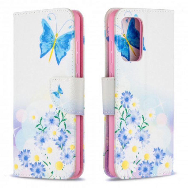 Custodia in pelle Samsung Galaxy A52 4G / A52 5G / A52s 5G Farfalle E Fiori Dipinti