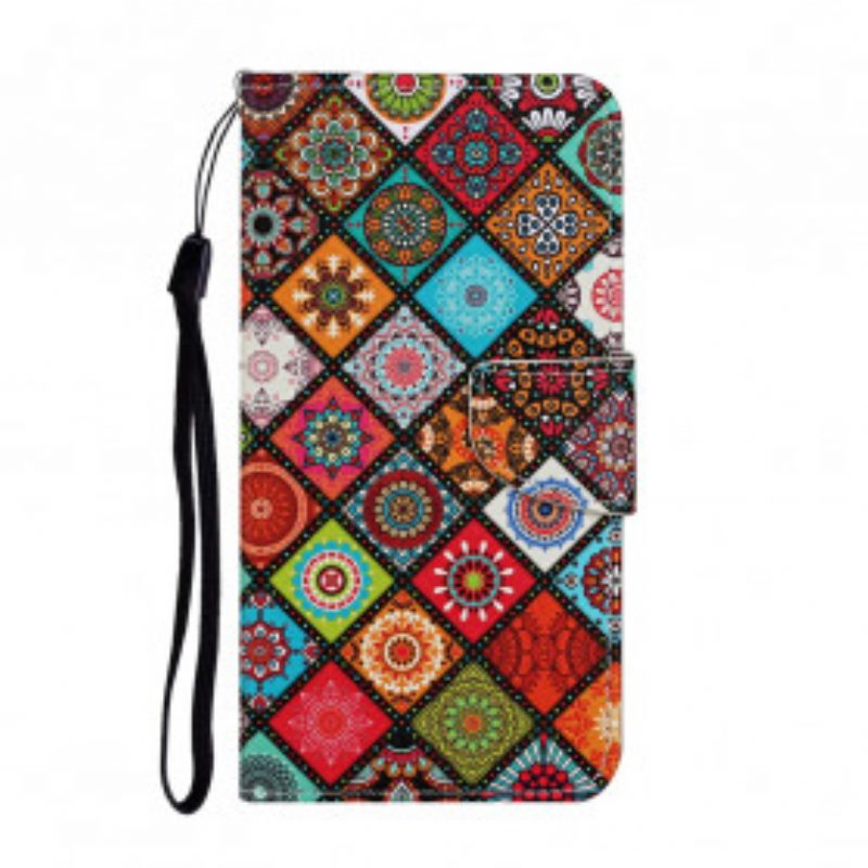 Custodia in pelle Samsung Galaxy A52 4G / A52 5G / A52s 5G Mandala Patchwork Con Cordino