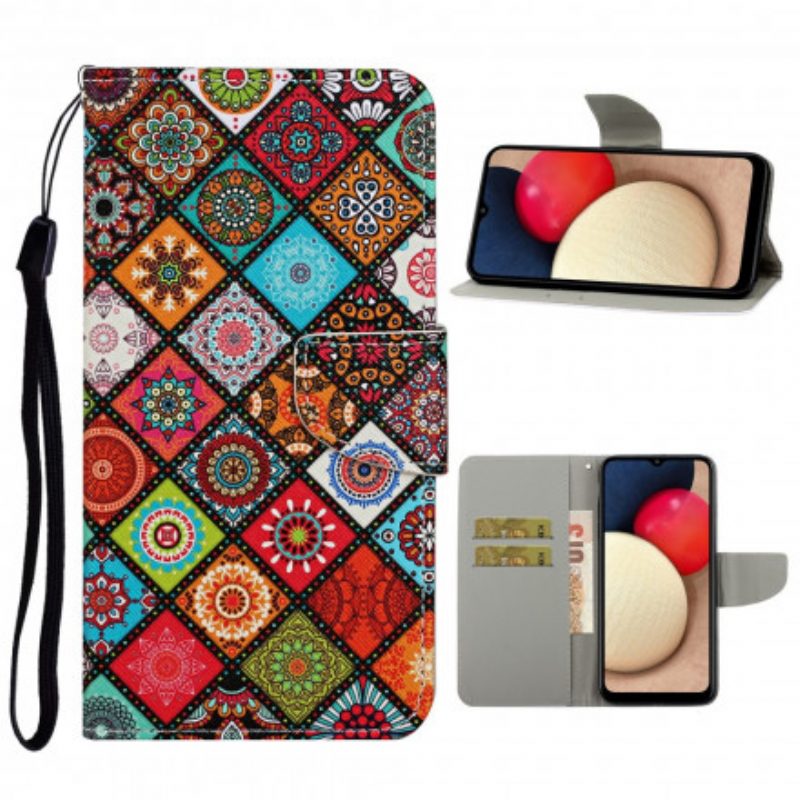 Custodia in pelle Samsung Galaxy A52 4G / A52 5G / A52s 5G Mandala Patchwork Con Cordino