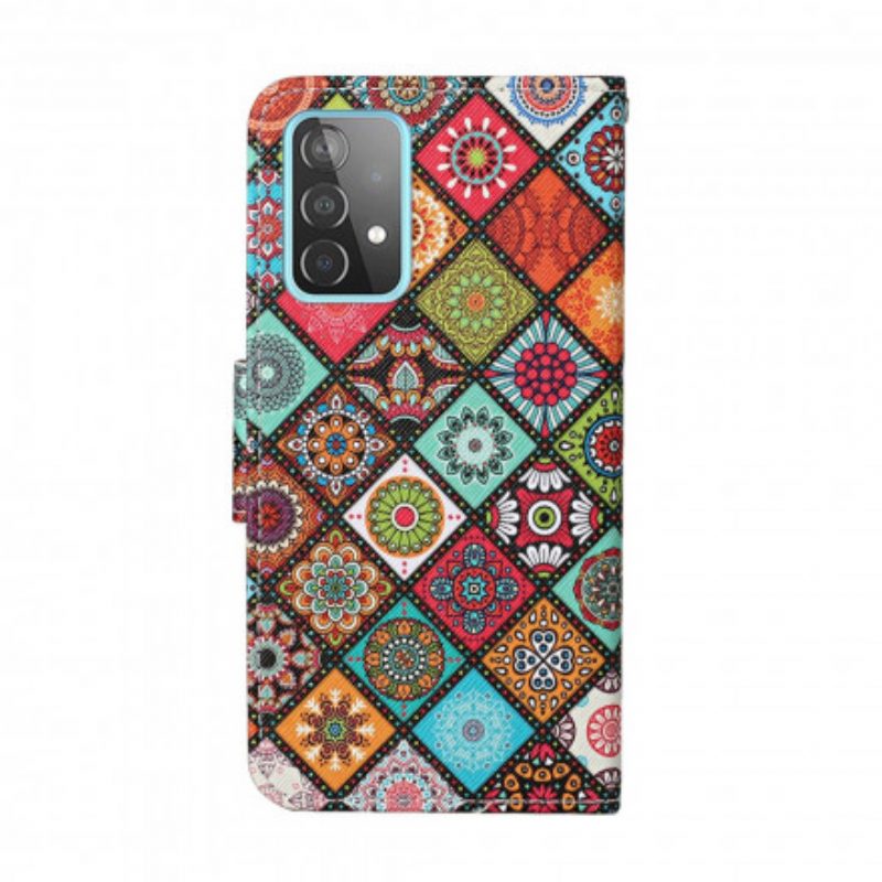 Custodia in pelle Samsung Galaxy A52 4G / A52 5G / A52s 5G Mandala Patchwork Con Cordino